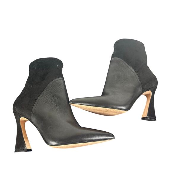Louise et Cie Black Leather Sock Ankle Boots Women’s 8.5 Pointed Toe High Heel - Picture 10 of 12